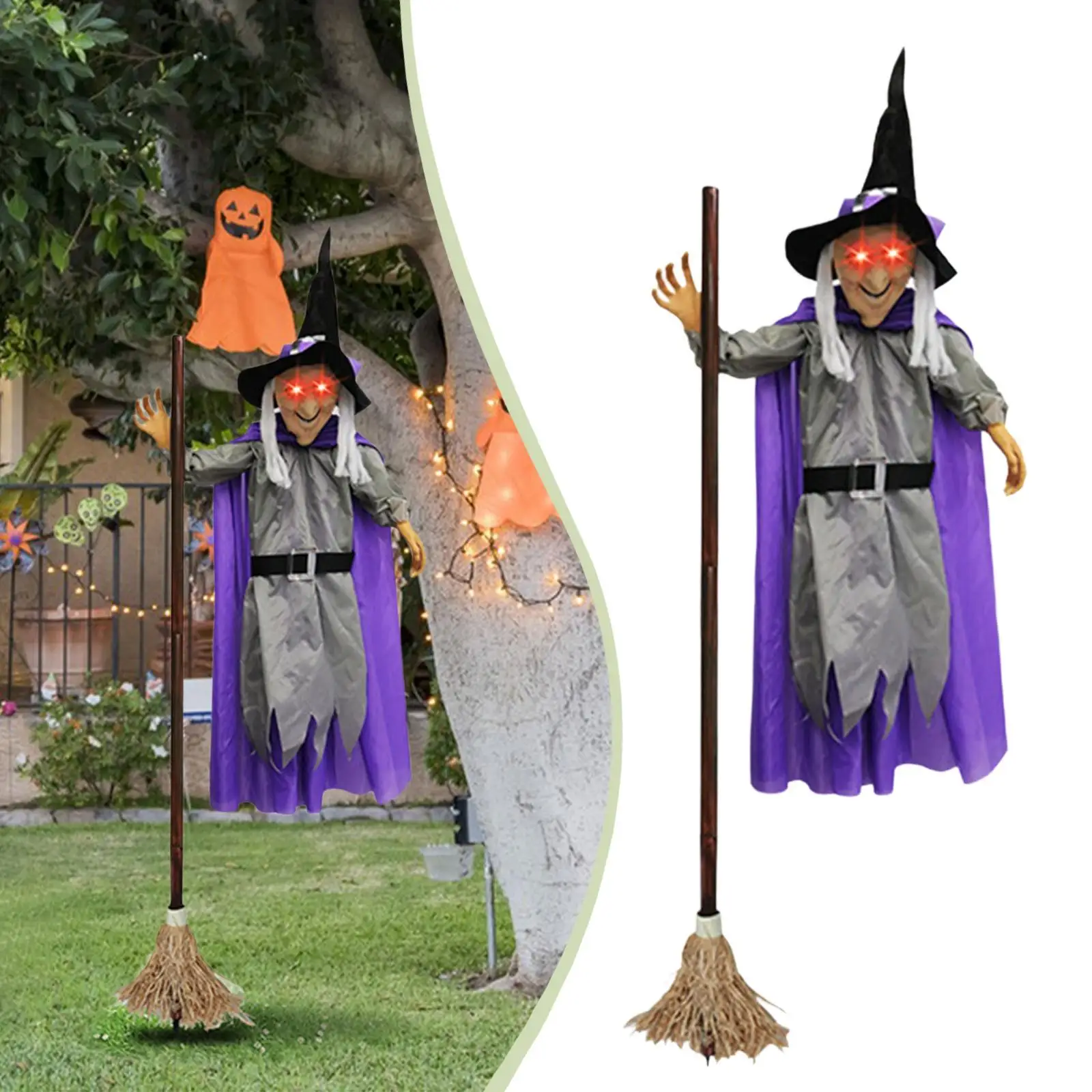 ساحرة متحركة معلقة للهالوين، دعامة زحف منزل مسكون، للزينة الخارجية والداخلية، ديكورات ساحة الحديقة