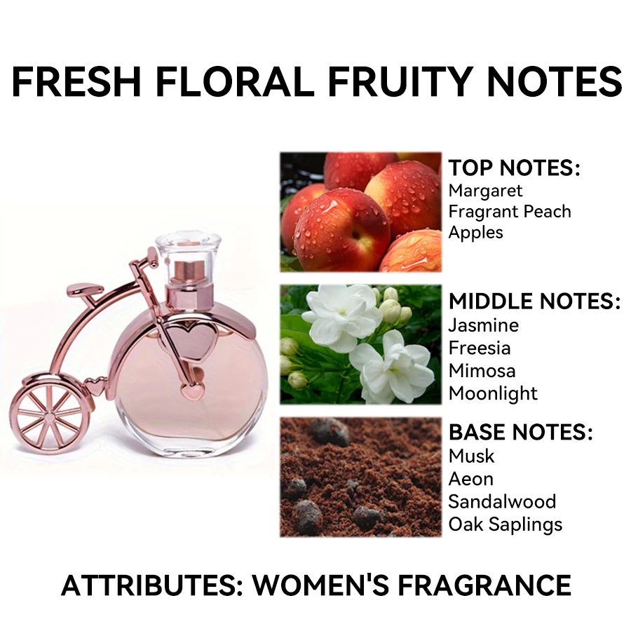 50ML 1.7FL.OZ Perfume Original caprichoso forma de bicicleta Eau de Parfum para mujeres Floral afrutado Idea duradera regalo romántico