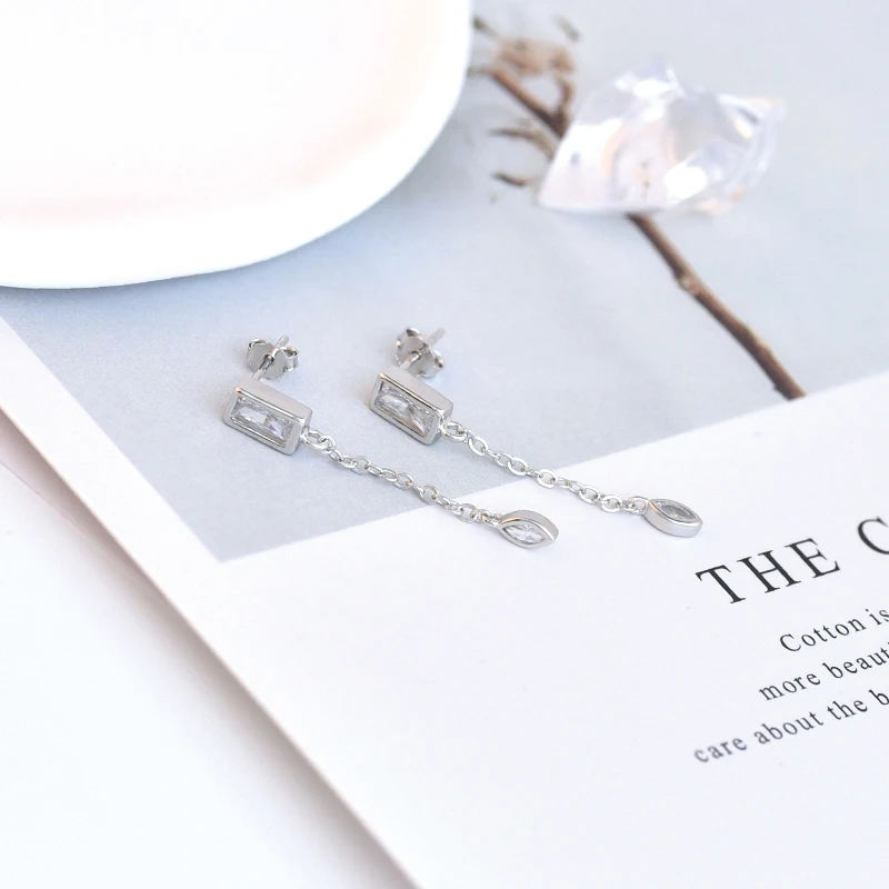 FLORATO 925 Sterling Silver Earrings Chain Tassel Pendant Earrings Zircon Silver Earrings for Women Trend Luxury Wedding Jewelry