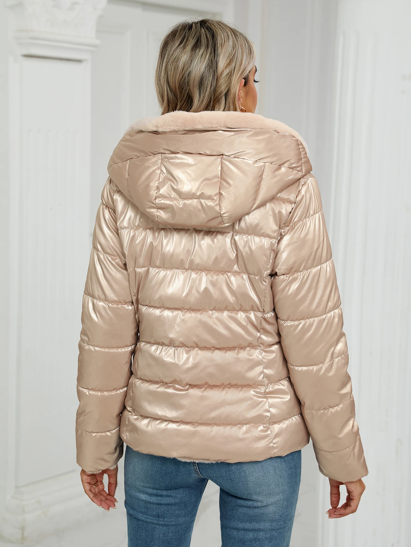 Cappotto casual da donna alla moda invernale con cappello e giacca in cotone double face, comodo per i pendolari e l'uso quotidiano, adatto