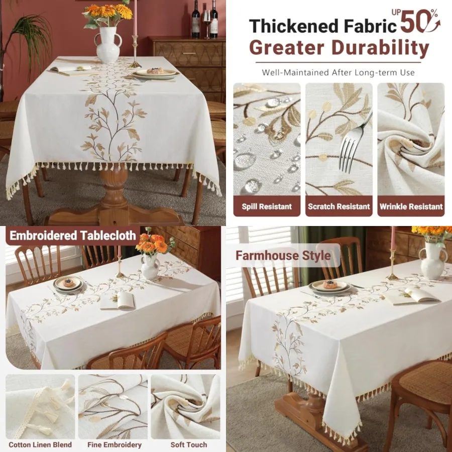 

Cotton Linen Waterproof Tablecloth for Dining Table Farmhouse Kitchen Rectangle Table Cloth Coffee Wrinkle Free Tables Cover, B