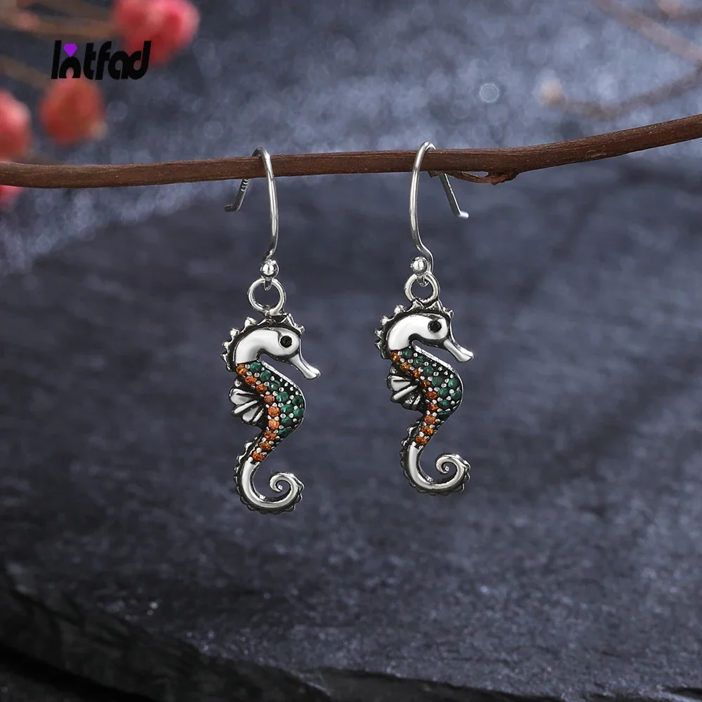 New Style Color Zircon Seahorse Earrings 925 Sterling Silver Earrings for Women Stylish Fine Jewelry Party Earring