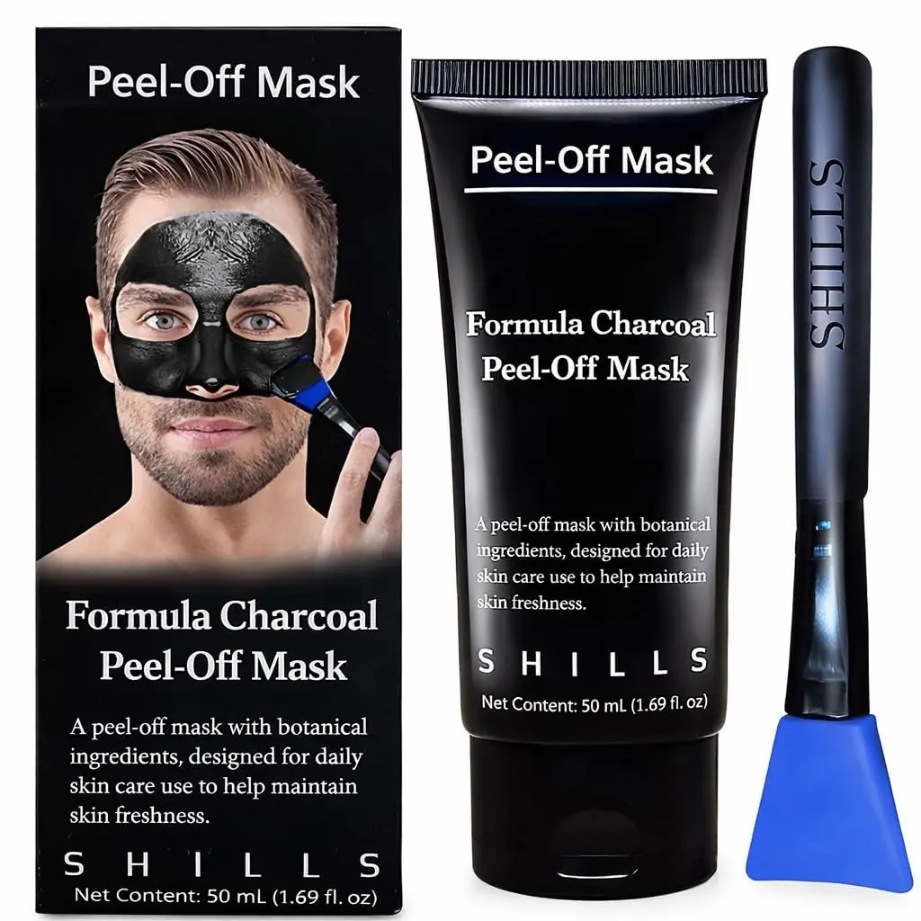 

Charcoal Mask with Brush Set, 1.69 fl oz for Men - Deep Cleansing & Pore Refining