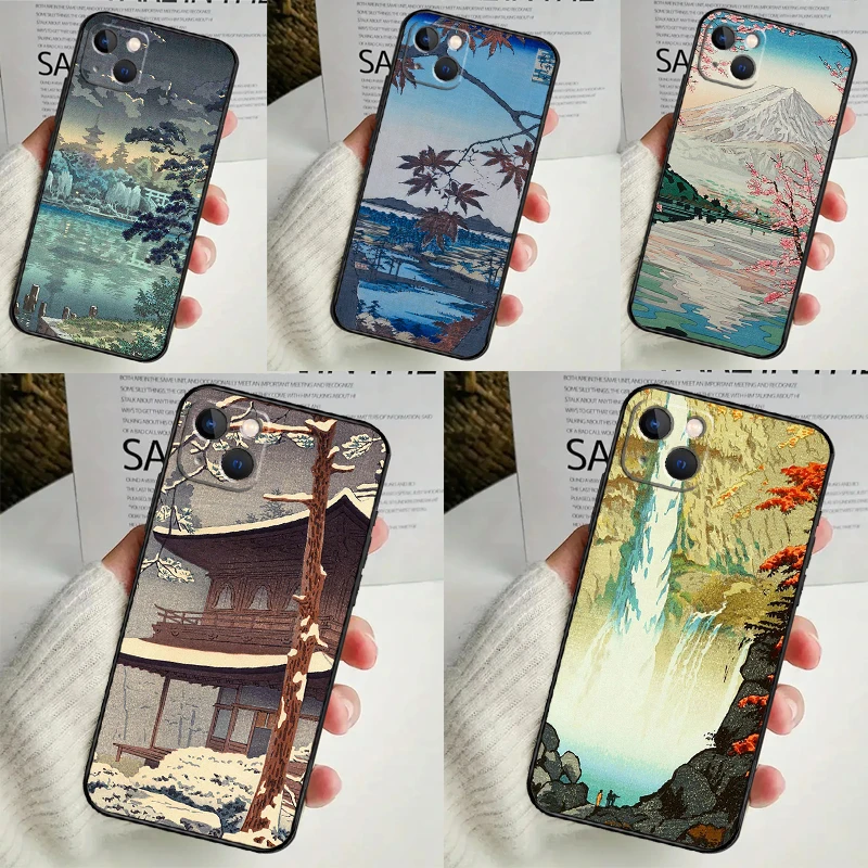 Ukiyo-e Japanese Style Art Case For iPhone 14 16 15 Pro Max 11 12 13 Mini 7 8 Plus X XR XS MAX Soft Shockproof Cover