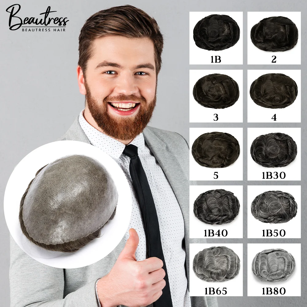 Man Toupee 130% Density Hair Men Indian Human Hair 0.10-0.12 Thickness Skin Man WIG Men's Capillary Prothesis Hair Wig Male