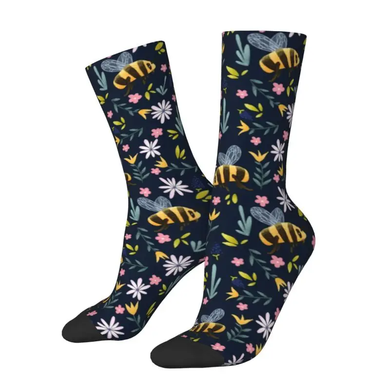 

Kawaii Printed Cute Bumblebees Flower Socks for Women Men Stretch Summer Autumn Winter Honey Bee Crew Socks