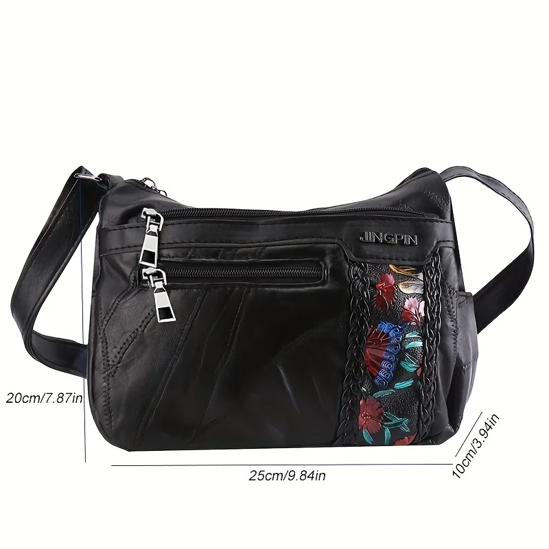 Modna torebka Crossbody ze skóry PU z kilkoma zamkami na ramię dla kobiet w średnim wieku i starszych