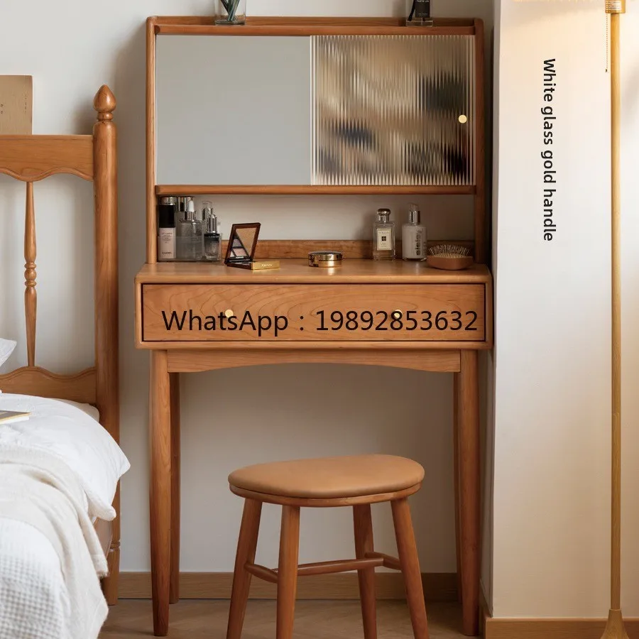 LYY Solid Wood Makeup Table Small Apartment Bedroom Small Vintage Cherry Wood Multifunctional Storage Dressing Table