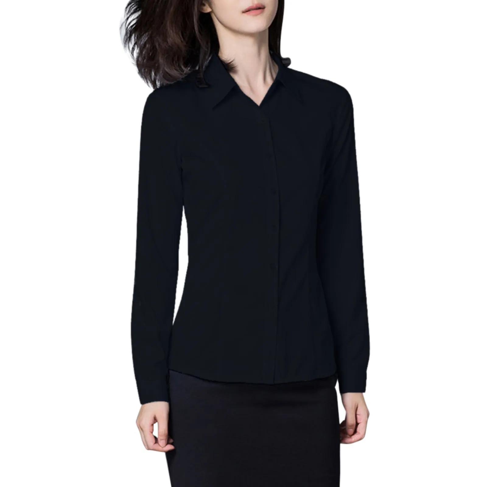 Women’s Button Down Shirts Long Sleeve Workplace Commute Dress Shirts Ladies V-Neck Collared Business Formal Casual Blouses