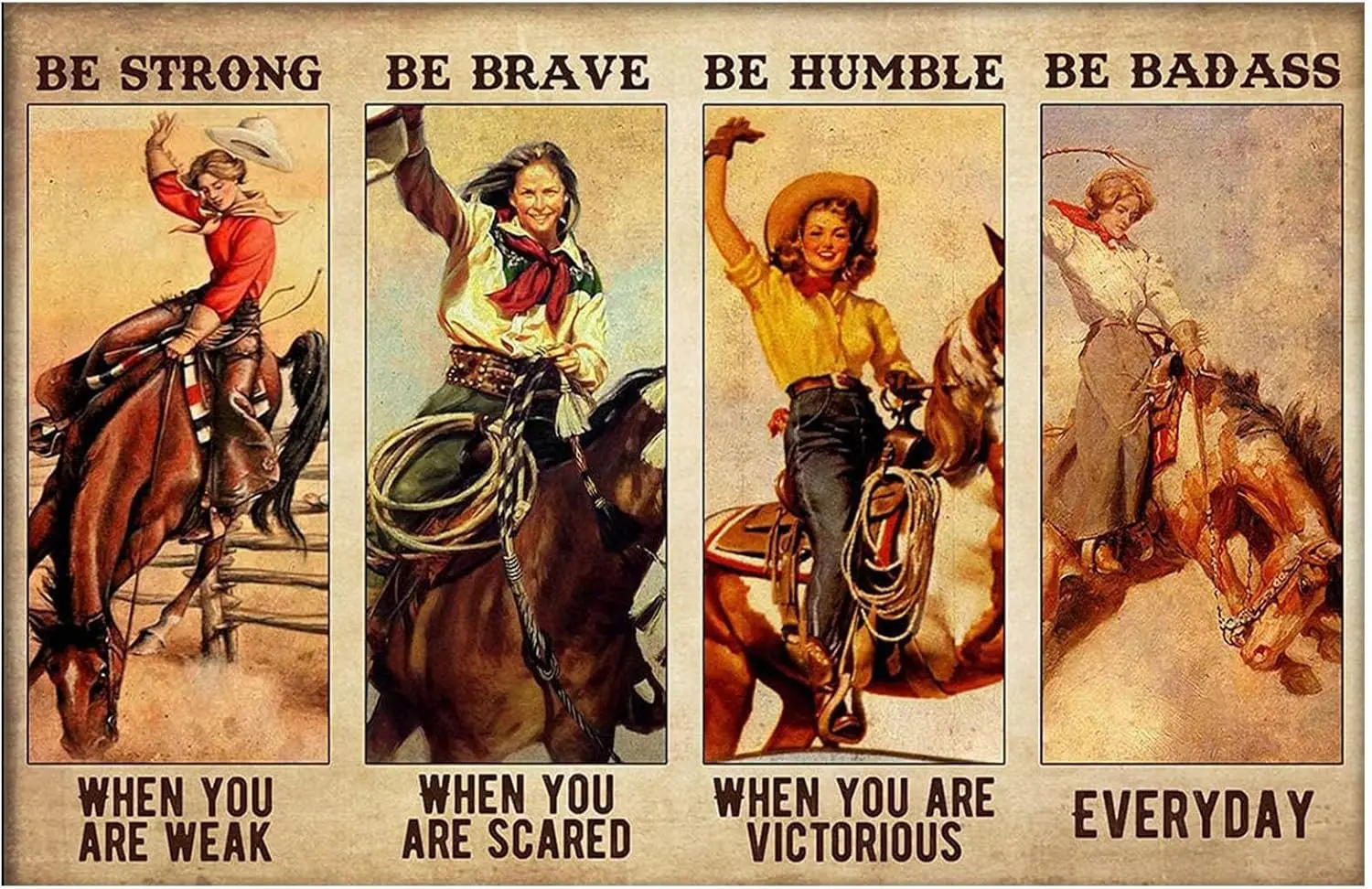 Flyhaw Cowgirl Rodeo Be Badass Everyday Vintage Poster Girls Love Horses tin Sign Vintage Metal Pub Club Cafe bar Home Wall Art