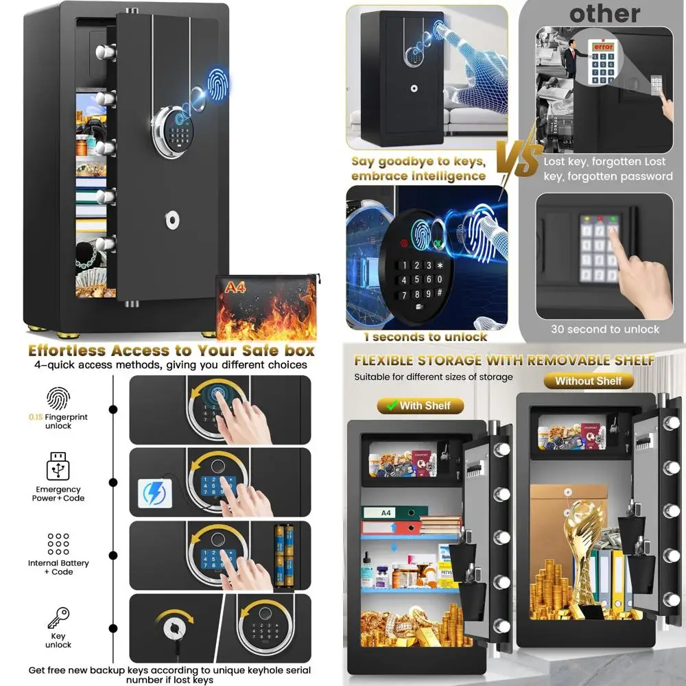 آمنة بيومترية كبيرة شديدة التحمل مع حقيبة مقاومة للماء ومقاومة للحريق وتخزين مستندات واسعة وحجرة مخفية سفلية بحد أقصى قدر من ذلك