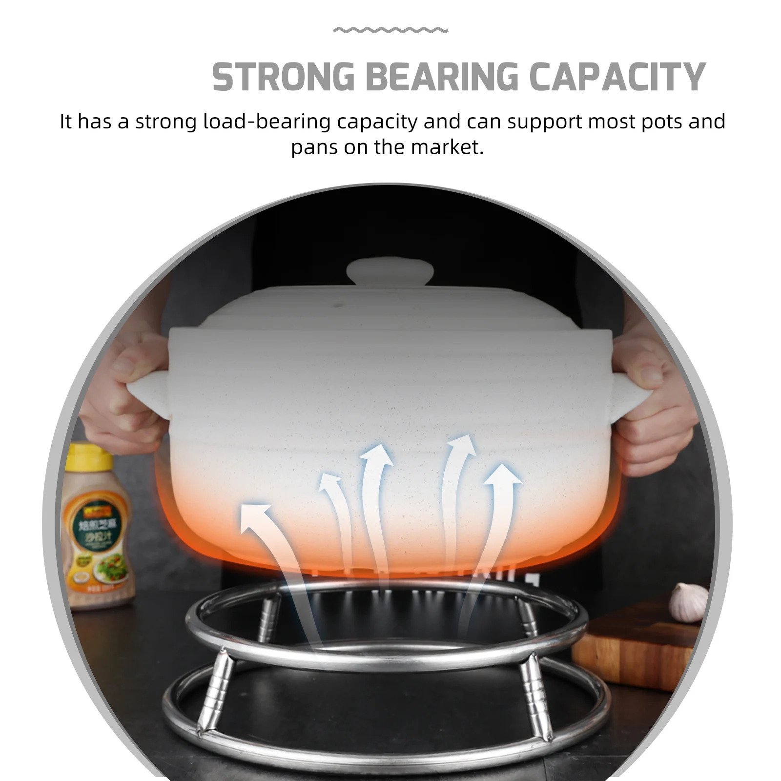 Estante para ollas, soporte de anillo para Wok, soporte de estufa de doble capa de acero inoxidable de 26Cm para sartenes de fondo redondo, soporte para utensilios de cocina, salvamanteles redondo
