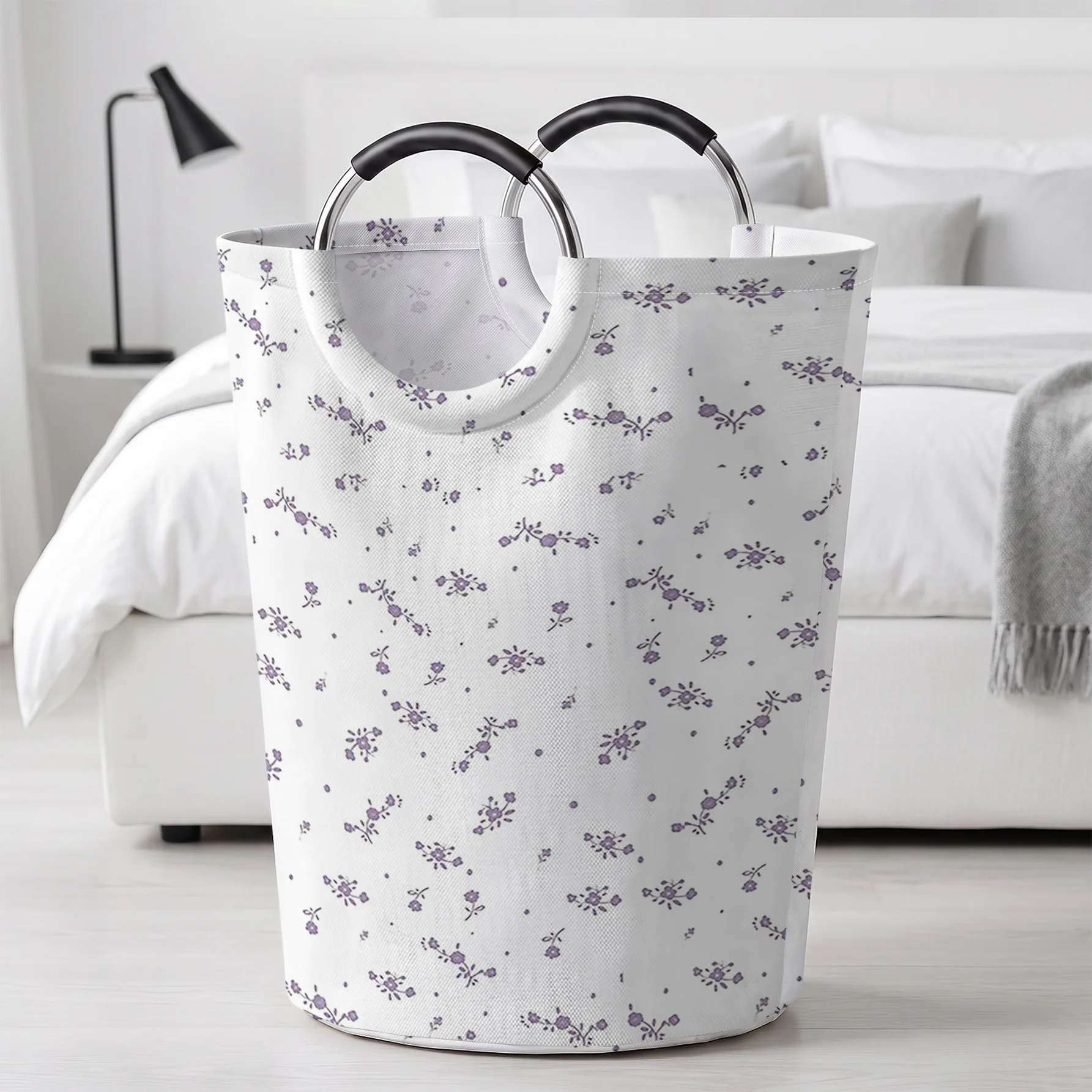 Light Purple Tiny Floral All‑Over Print Handheld Storage Basket, For Laundry, Bedroom & Home Sundries Storage