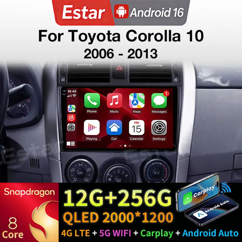 

Автомобильное радио на базе Android 16 для Toyota Corolla 10 E140 E150 2006-2013, навигационное головное устройство, камера 360, стереосистема QLED, GPS, мультимедийный плеер, DSP