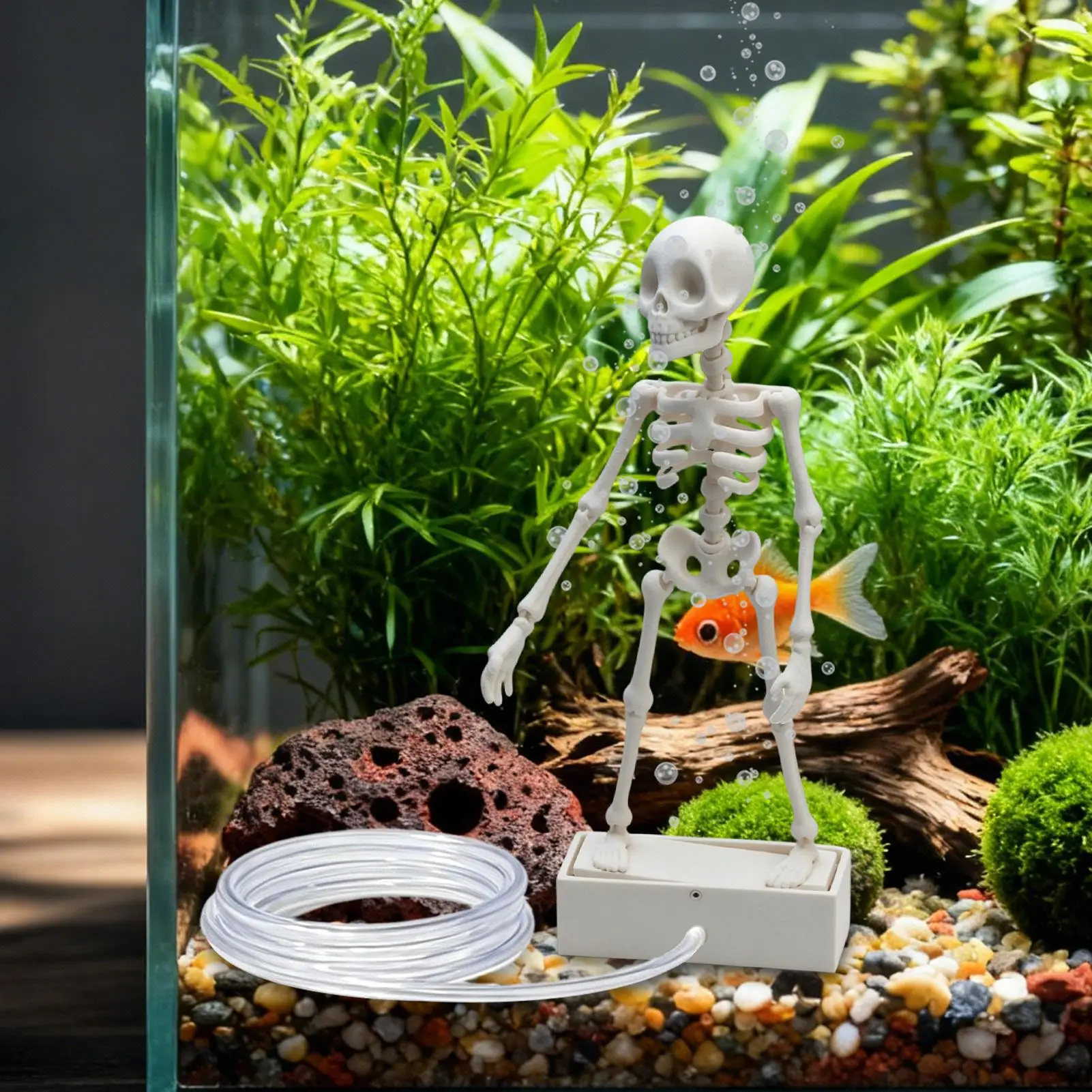 Creative Fish Tank Bubbler Decorations Realistic Decorative Interactive Dancing Skeleton Aquarium Bubbler with Air Hose - view 3