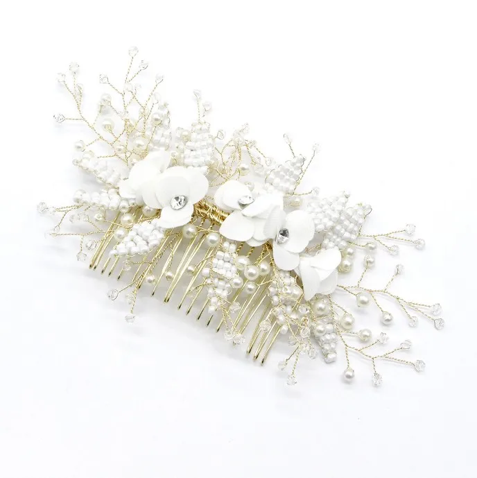 Wedding Party Fashion Headdress Bridesmaid Side Comb For Bride Handmade Pearl White Flower Crystal Hair Pins Hair Accessories