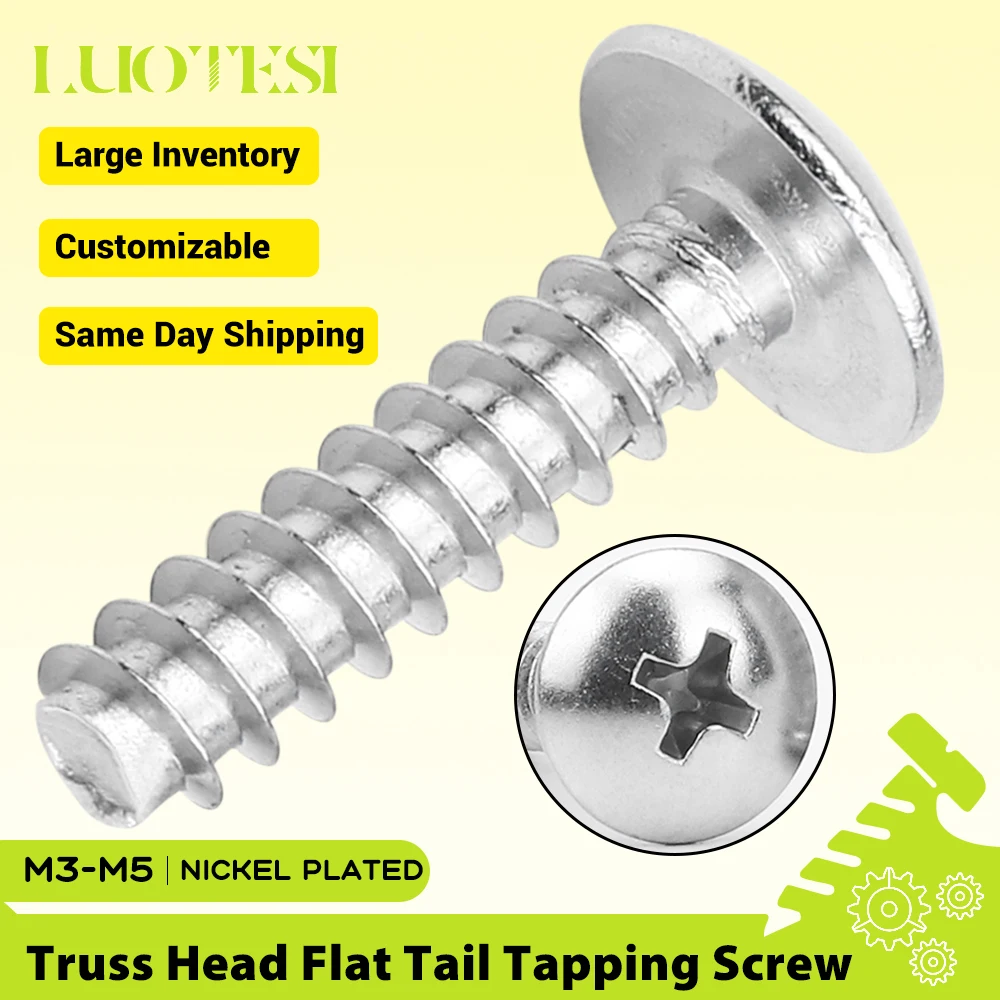 Phillips Drive Truss Mushroom Head Flat Tail Tapping Screw Nickel Plated M3 M3.5 M4 M5 Cross Recessed Flat Round Head Screws