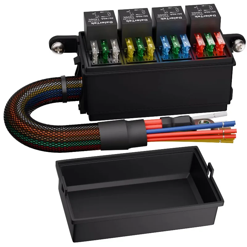 12V DC 40A 12 Way Pre‑Wired Relay Fuse Box 4 Pin Relay Block With Harness For Car Race Boat Yacht Marine Vehicle