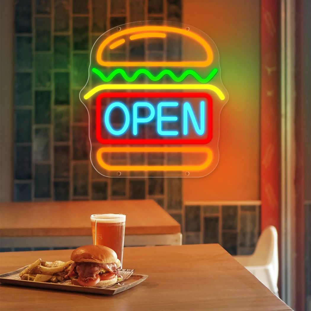 Hamburger LED Neon Signs Neon Light For Fast Food Restaurant Snack Bar Burger Restaurant Decoration Luminous Business Signs