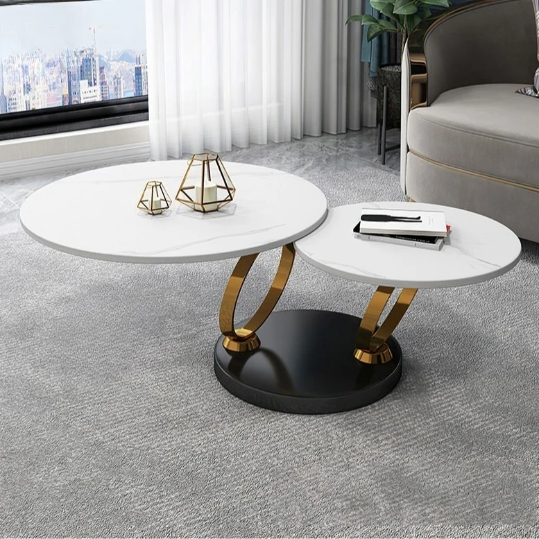 minimalist modern rock slab rotatable multi-functional small apartment creative round retractable coffee table