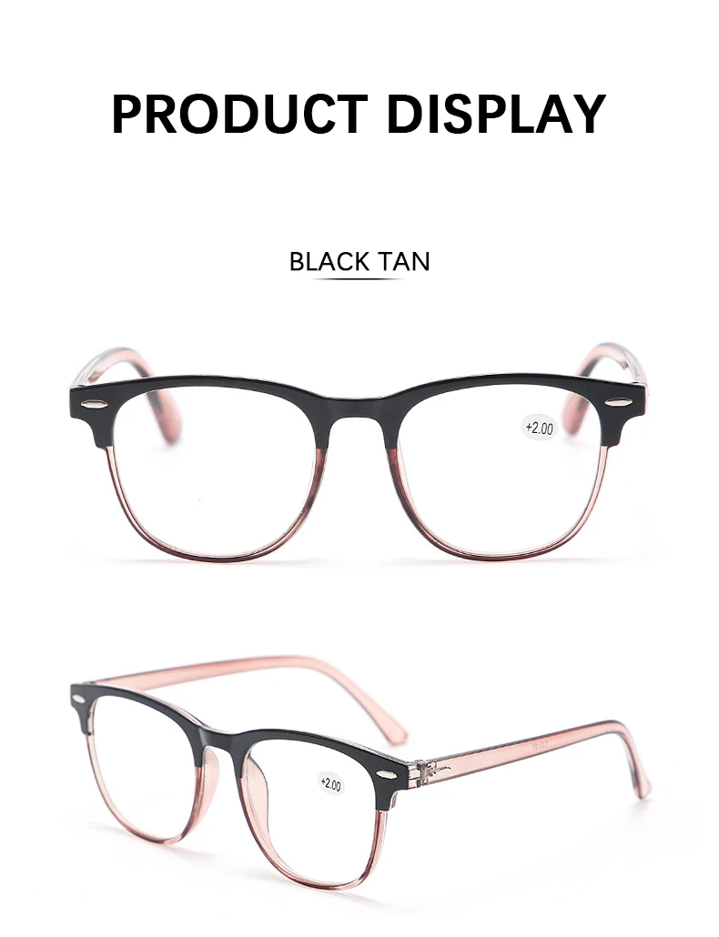 Modische Lesebrille für Herren und Damen, HD-Linse, runder Rahmen, Presbyopie-Brille +1,0 bis +3,0, ultraleichte Brille – Detail 4