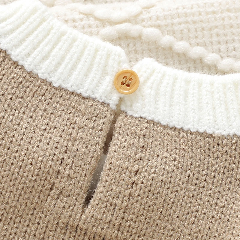 Soft Vertical strips O-neck Long Sleeve Baby Sweaters Pocket attached Knitted Acrylic Newborn Baby Girls Sweatshirt