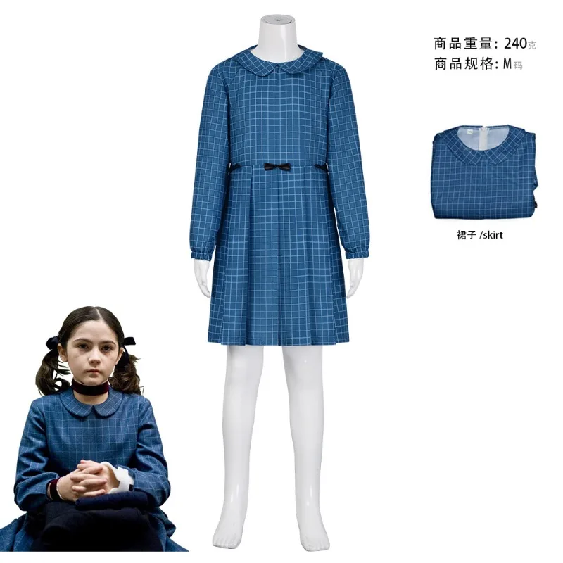 

New Horror Movie Orphan Esther Cosplay Costume for Women Blue Long Sleeved Grid Dress Adult Halloween Carnival Party Outfits