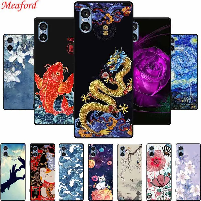 For Sony Xperia 10 VI 2024 Case 3D Relief Emboss Black Silicone Soft Back Cover Case For Sony Xperia 1 VI 10 5 V 1 10 III Case