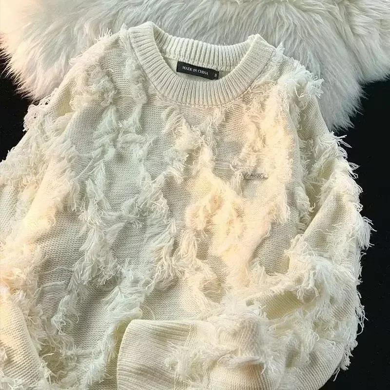 Fashion Vintage Tassel Fringe Couple Paragraph Sweater Fall And Winter Harajuku Men's And Women's Knitwear Top Clothing Y2k