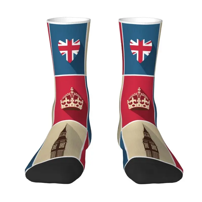 

Vintage UK London Symbol Mens Crew Socks Unisex Funny 3D Printed British Flag Red Bus Dress Socks