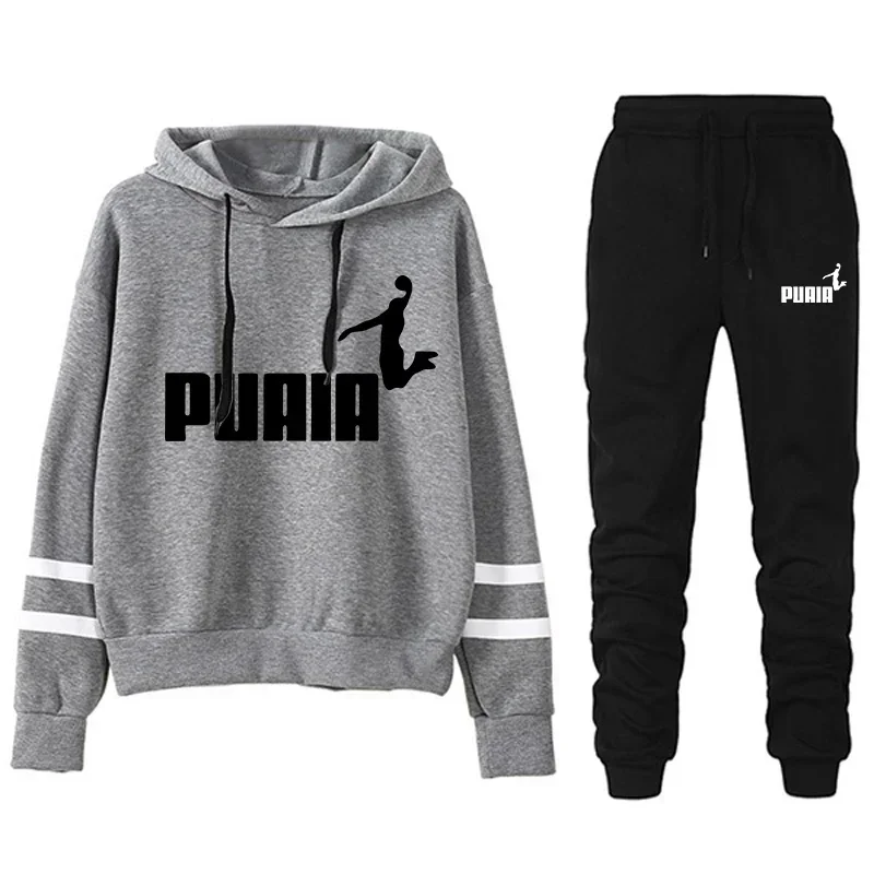 Tuta da jogging da donna autunno inverno Tuta sportiva casual Felpa con cappuccio a righe quotidiana ampia e comoda Set da due pezzi Set coordinati