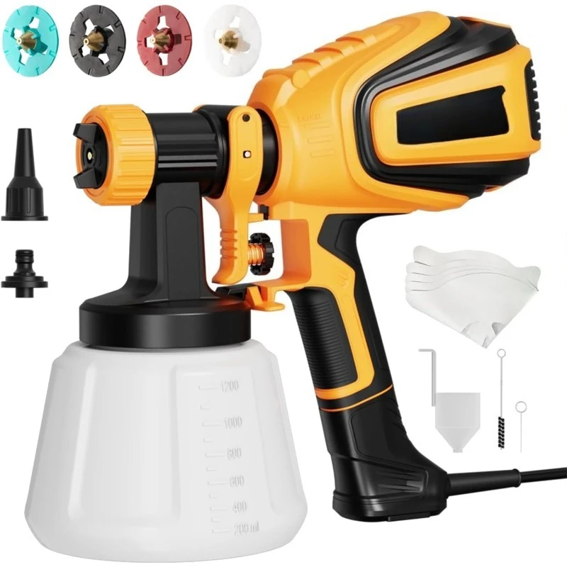 

Paint Sprayer, 700W HVLP Spray Gun with Cleaning & Blowing Joints, 4 Nozzles and 3 Patterns, Easy to Clean, for Furniture, Cabin