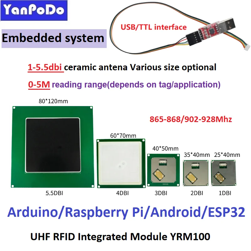 Yanpodo UHF RFID Module Board 1-15M Long Range RFID Module UHF Reader Raspberry Pi Android With USB TTL UART Free SDK