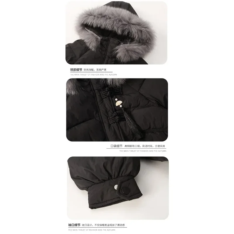 2024 New Girls Winter Warm Jackets Fashion Hooded Children Thicken Down Cotton Coats Teenager Clothes Mid-length Kids Outerwear