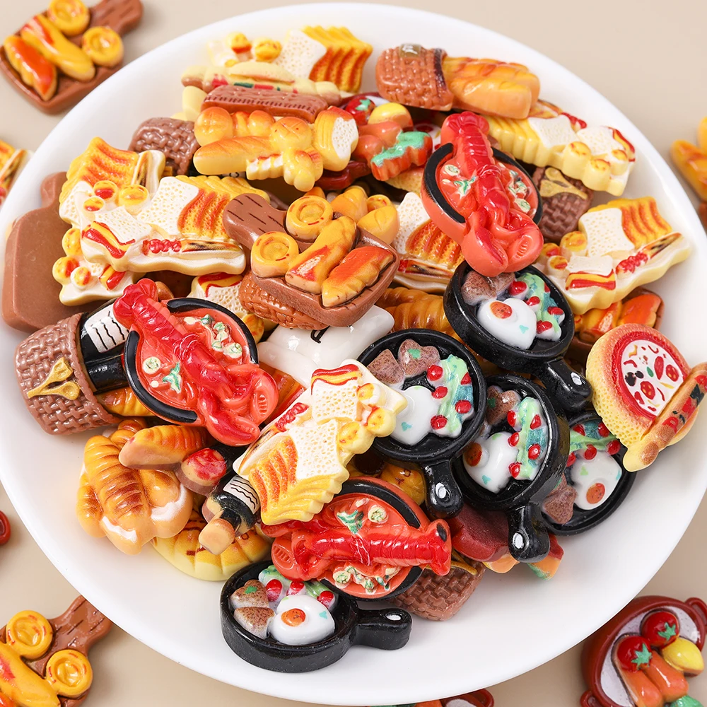 Leslie 15 Stücke Neue Nette Simulation Lebensmittel Harz Brot Kuchen Pizza Wein Hummer Flache Rückseite Cabochon Für DIY Telefon Fall Nail art Handwerk – Detail 4