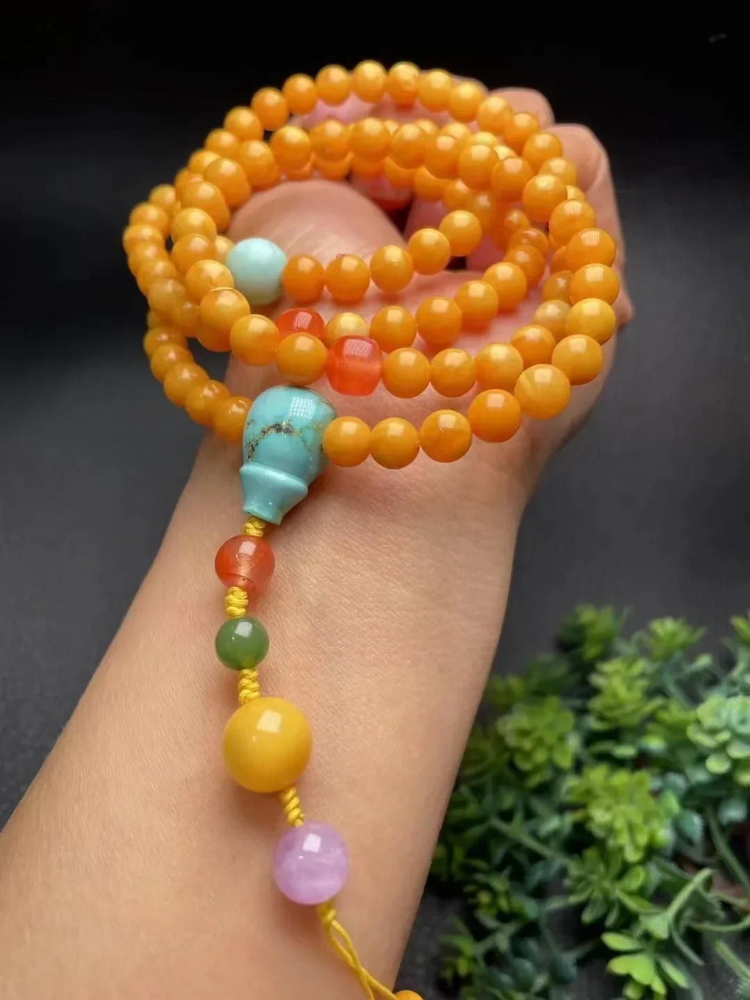 New arrival natural yellow beeswax amber bracelet Barrel beads smooth round loose fine jewelry Sweater chain Multi loop bracelet