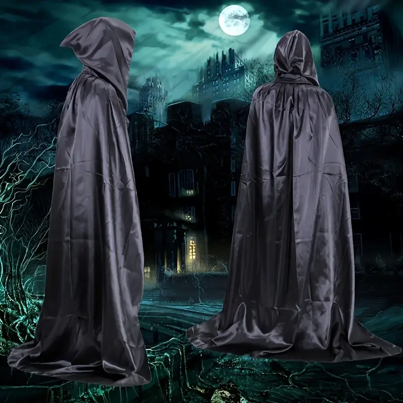 Halloween Decor Zwarte Mantel Cape voor Kinderen en Volwassenen Tovenaarsgewaad met Kap Grim Reaper Cosplay Kostuum voor Feest- en Evenementgebruik
