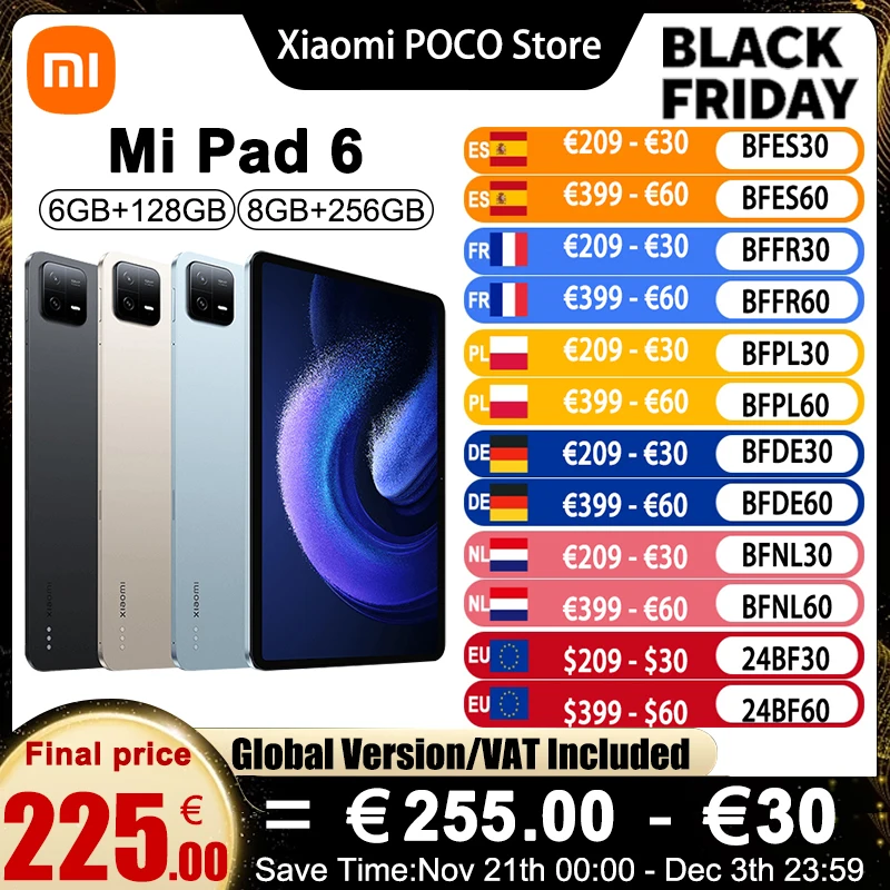 Global Version Xiaomi Mi Pad 6 Snapdragon 870 128GB/256GB Tablet 11 ''WQHD + 144Hz Bluetooth Fast Charging 8840mAh Battery