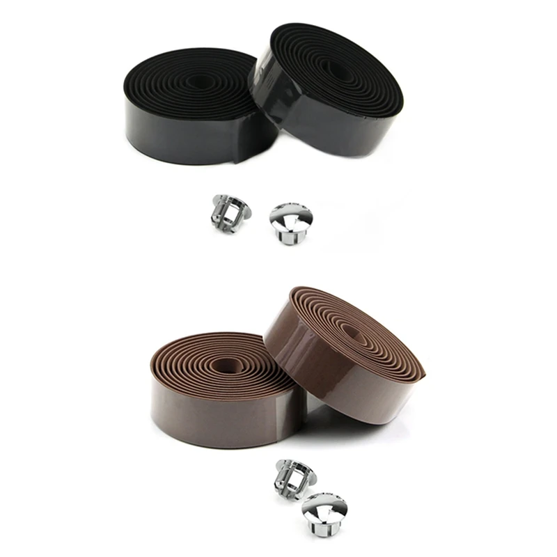 2Pair Road Bike Bicycle Cork Handlebar Bar Grip Wrap Tape + 2 Bar Plugs-Black & Coffee