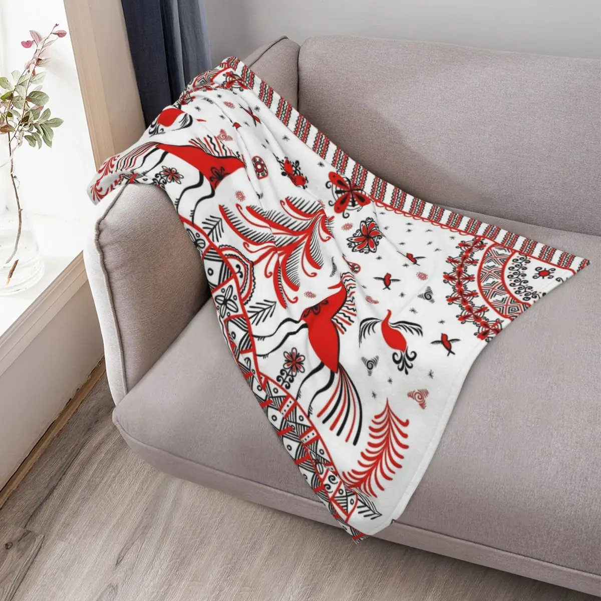 زخرفة الفولكلور الروسية. لوحة مازن. رمي بطانية كبيرة جدًا رمي الشعر البطانيات السفر منقوشة