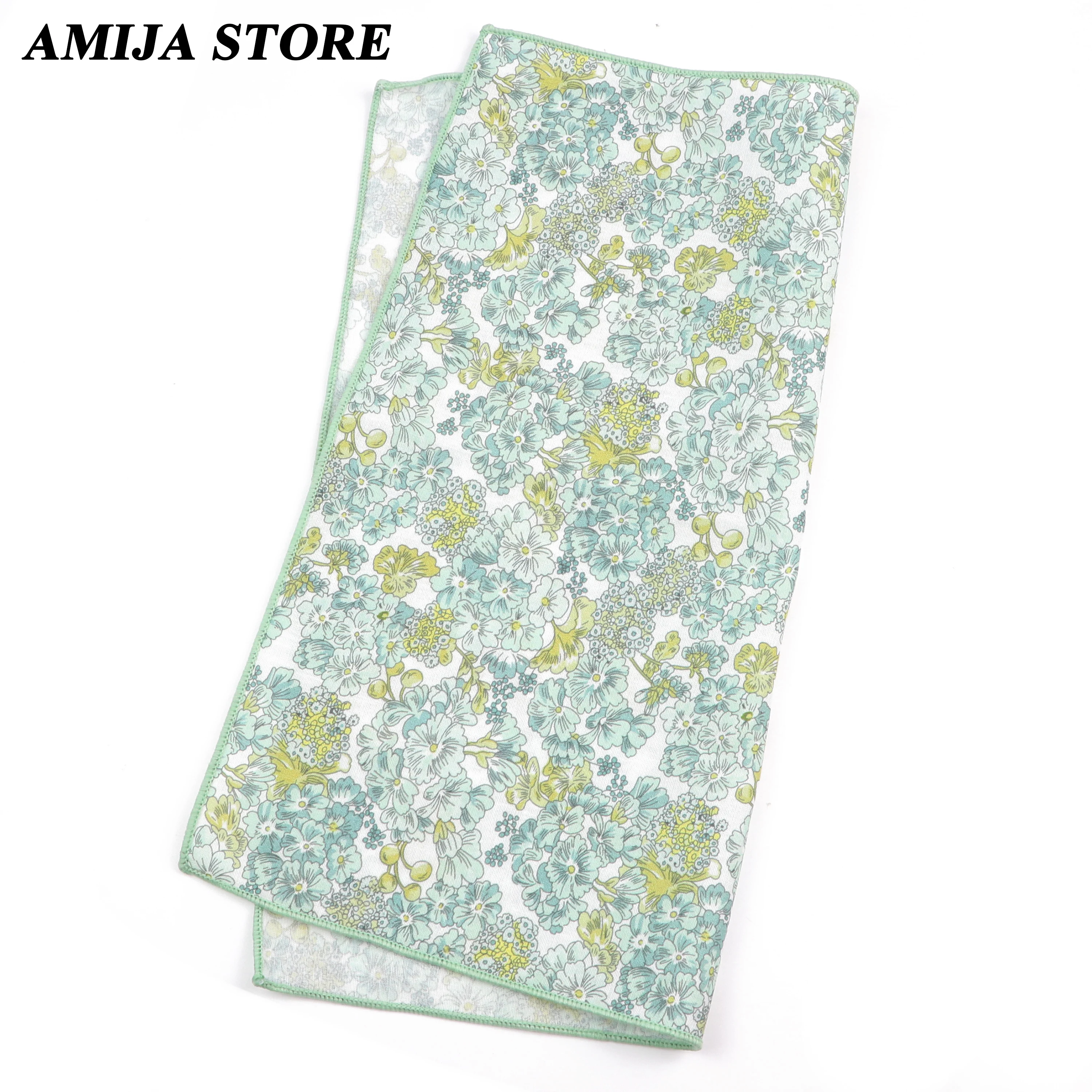 Fashionable Men\'s Floral Flower Cotton Handkerchief Lovely 25cm Green Blue Printed Scarf Shirt Daily Suit Accessories Wedding Gi