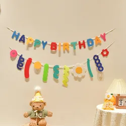 INS Boy Birthday Party Brown Garland Korean Style First Birthday Banner Non Woven Flower Hanging