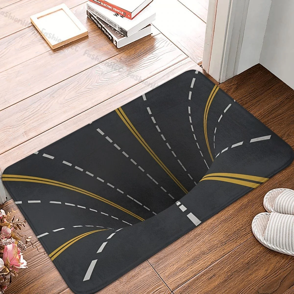 

Geometry Pattern Bedroom Mat Optical Illusion Highway Road Lines Black Hole Doormat Flannel Carpet Outdoor Rug Home Decoration