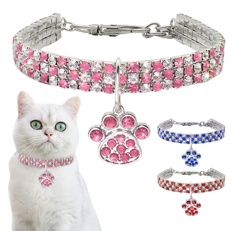 Pet Collar with Diamonds Adjustable Crystal Diamond Elastic Bone Pendant  Cats Dogs Pet Collier Collar Dress Up Dog Accessories