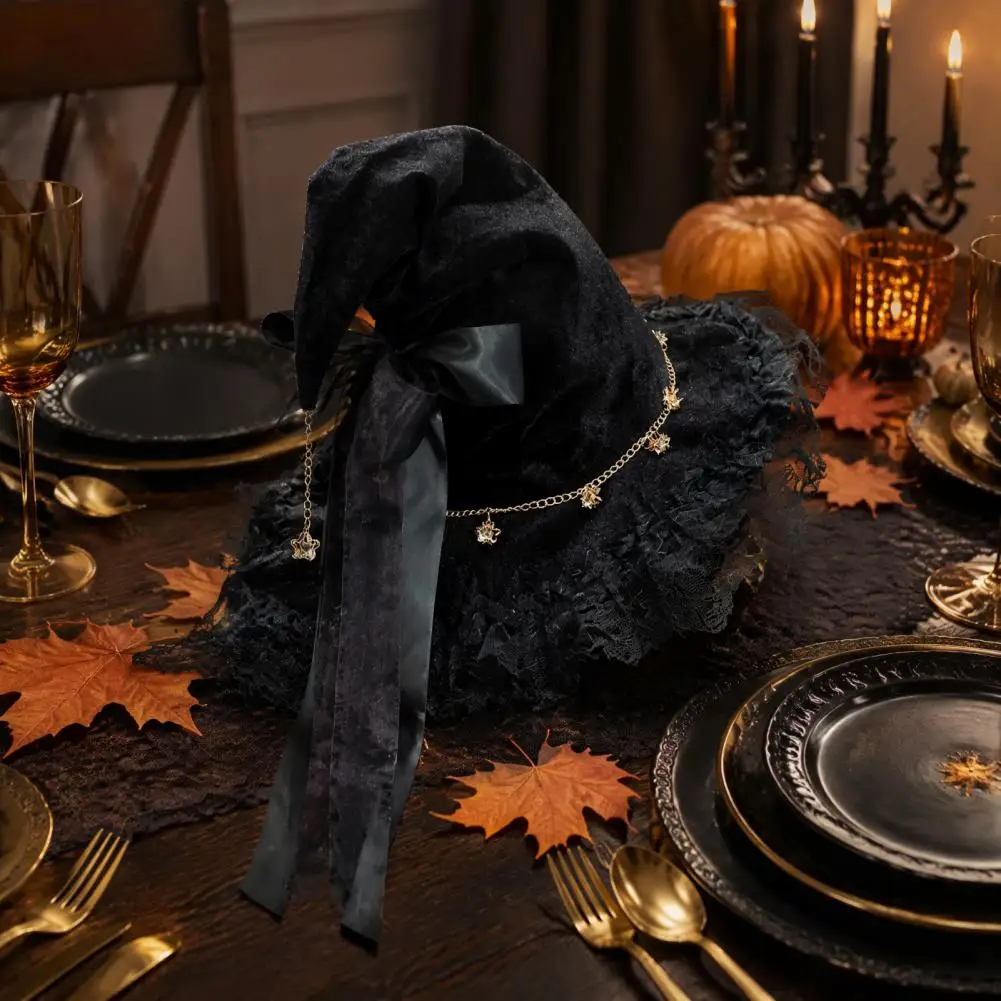 Holiday Party Supplies Halloween Decorations for Home Witch Hat for Women Halloween Costume Lace Mesh Hat with for Cosplay