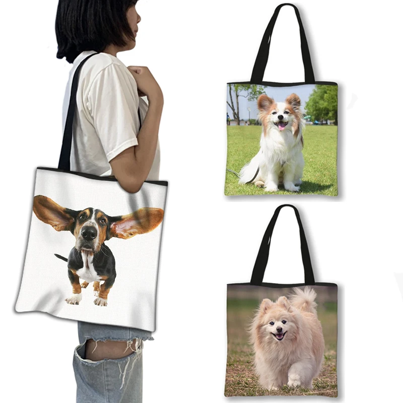 

Lovely Pomeranian / Bull Terrier Shopping Bag Women Casual Tote Bags Ladies Travel Bag Large Capacity Storage Bags Gift