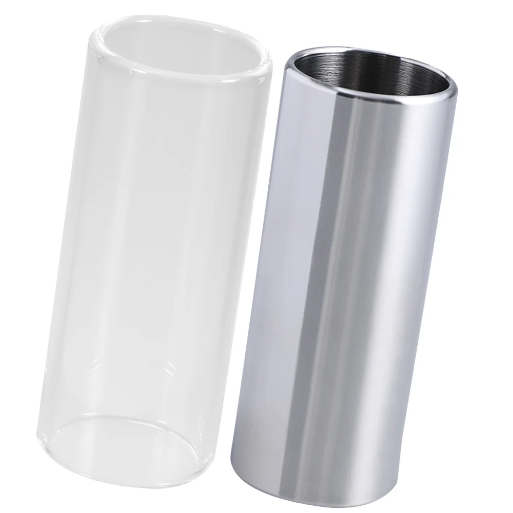 

2pcs 51mm Glass Slide and Stainless Steel Slide Medium Bottleneck Slide for Guitar Bass (Transparent and Silver)