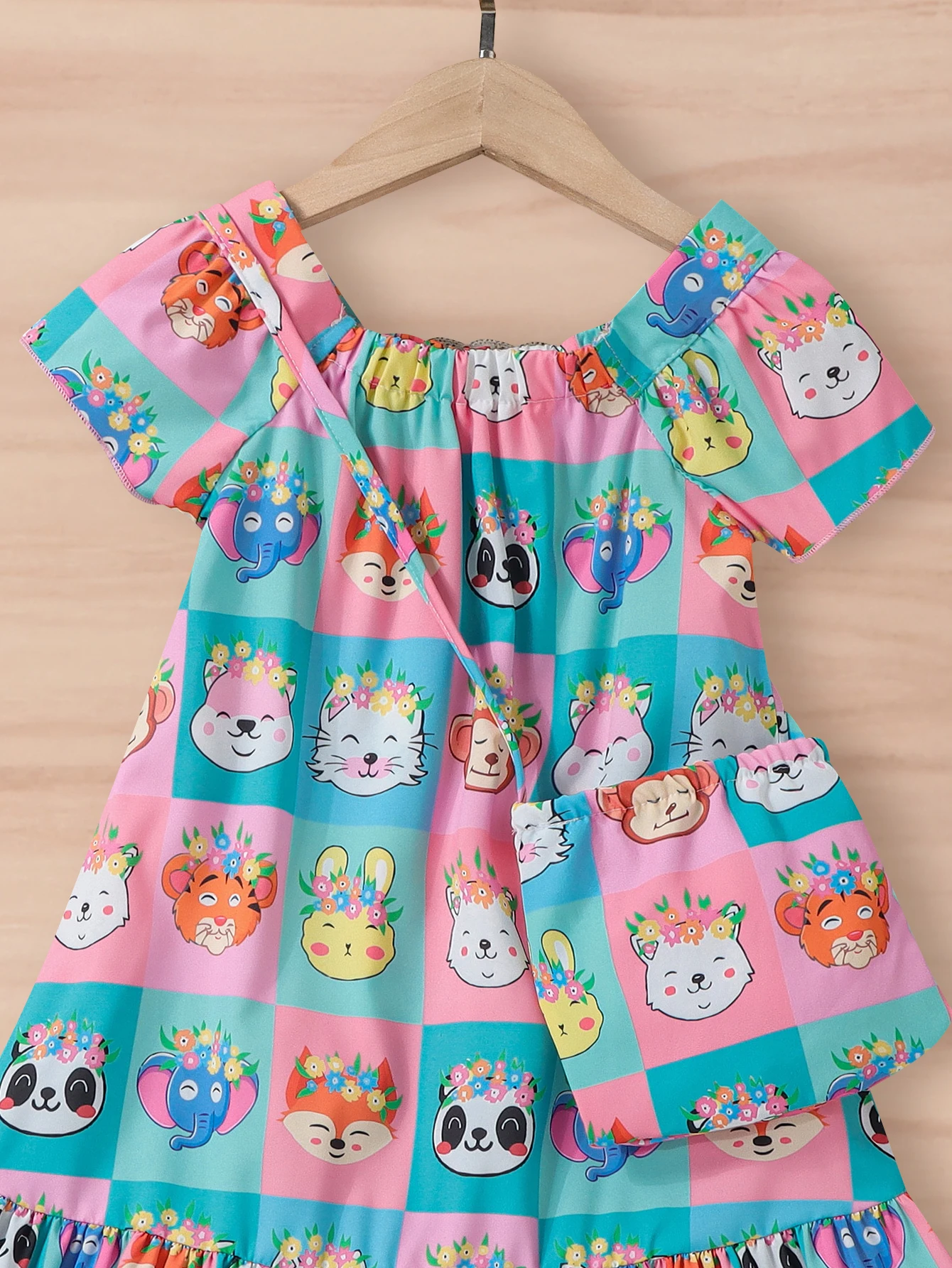 Summer Girls Dress + Shoulder Bag Cute Animal Pattern Ruffle Fashion Kids Clothes 4-7 Y