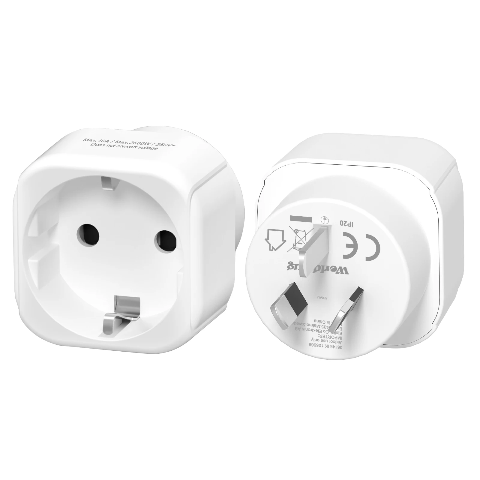 2pcs 3Pin AU NZ Power Plug Adapter EU to AU/NZ Plug Converter, New Zealand Australia Travel Plug Wall Plug Socket White