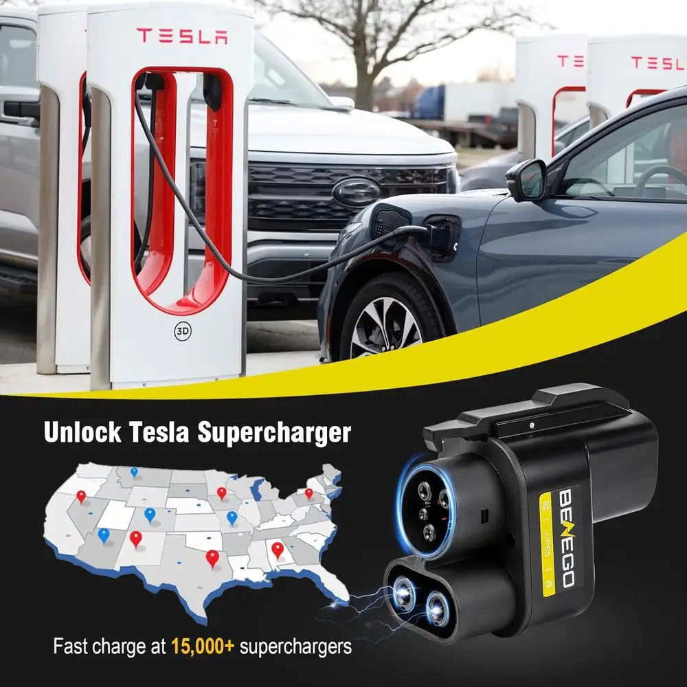 تم ترقيته لمحول الشاحن الفائق Tesla، محول NACS إلى CCS، 500A/1000V مناسب لشاحن V3/V4 Tesla Supercharger المتوافق مع Ford،